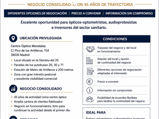 Se traspasa o alquila Centro Óptico en una ubicación privilegiada de Madrid